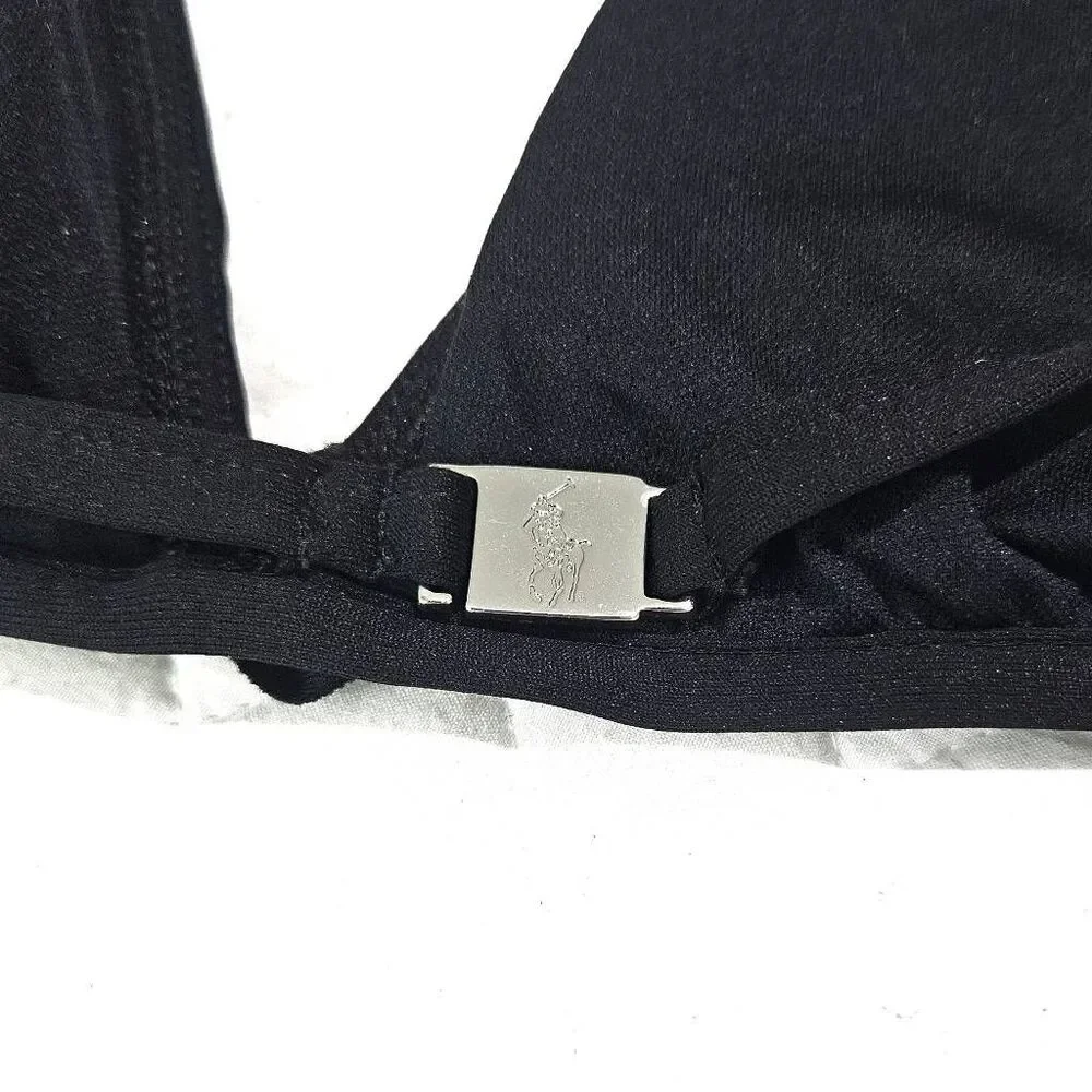 POLO RALPH LAUREN Bikini Top Extra Solid Black Ruffle Halter Tie X-Small